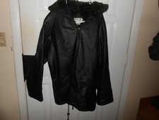 Charles Klein Womens Heavy Hooded Coat Jacket Genuine Black Leather Large