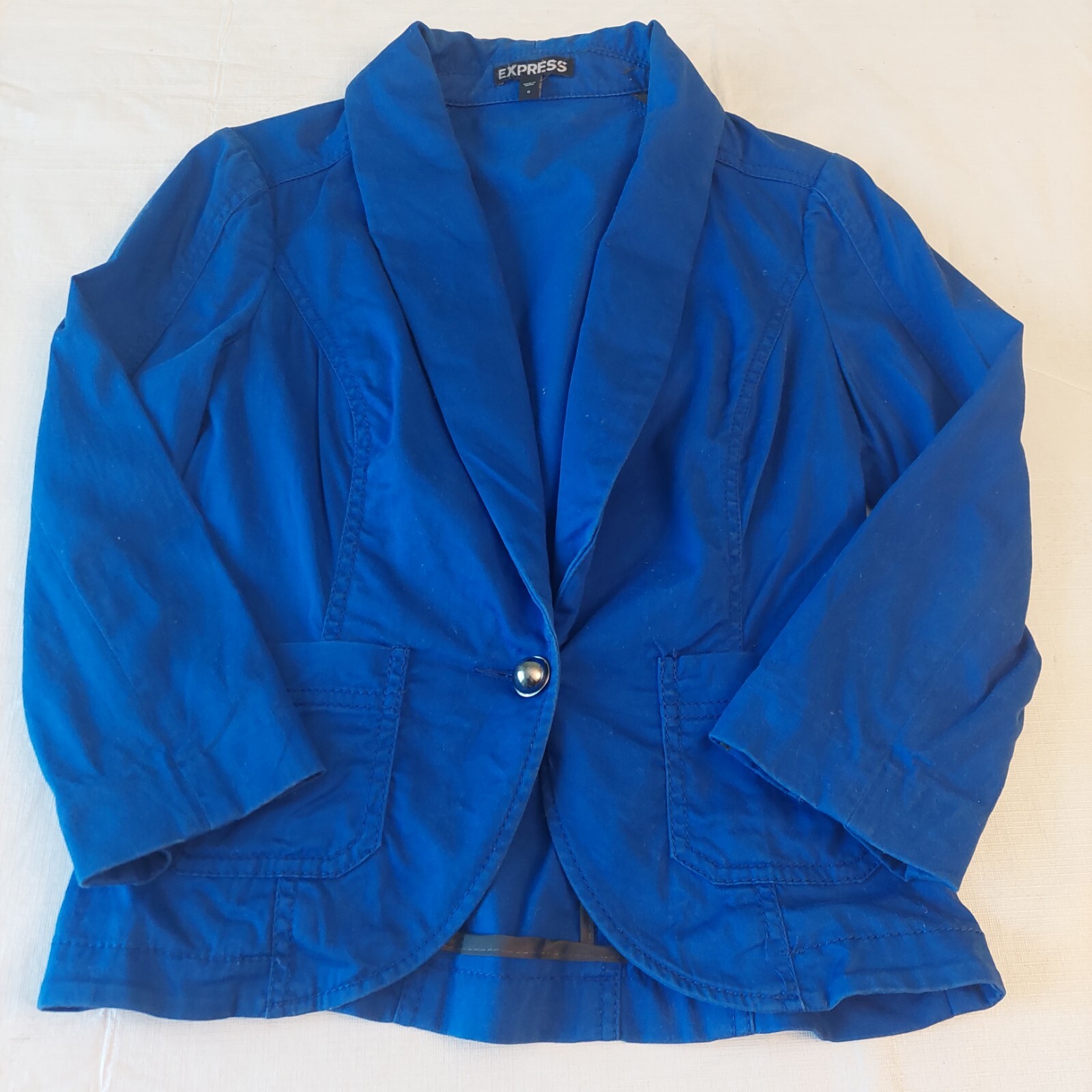 Express Cobalt Blue One Button Blazer Three Quart… - image 3
