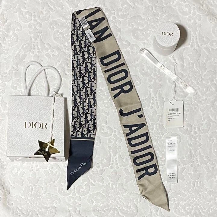 Foulard Christian Dior Mitzah motif trotteur marine réversible 105 x 6 cm soie