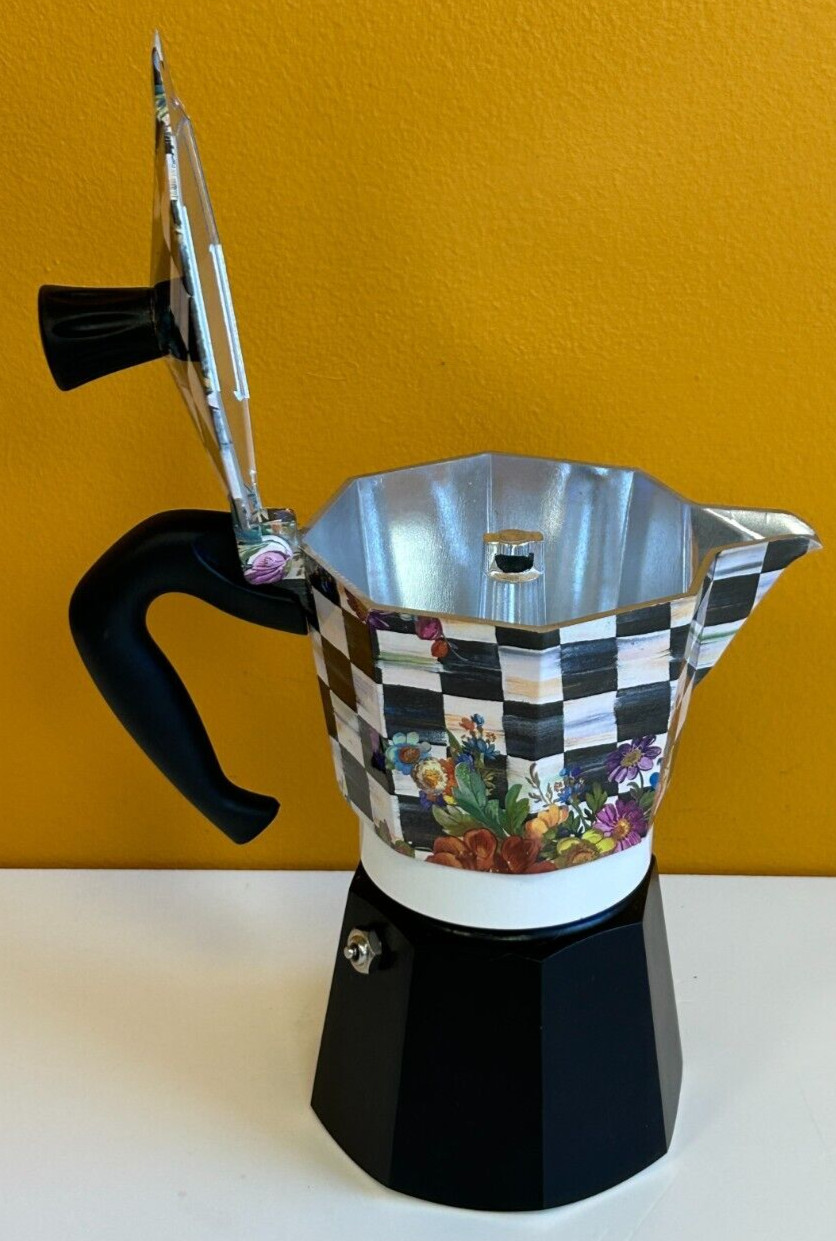 MacKenzie-Childs 37596-4095 Courtly Flower Market Bialetti Moka Coffee Pot. New!