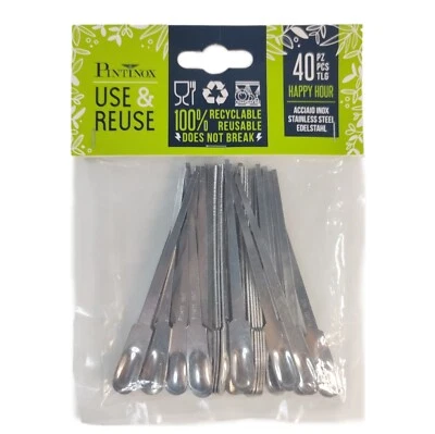 40x Edelstahl Rührstäbchen 100% recyclable Pintinox Use&Reuse Besteck NEU & OVP