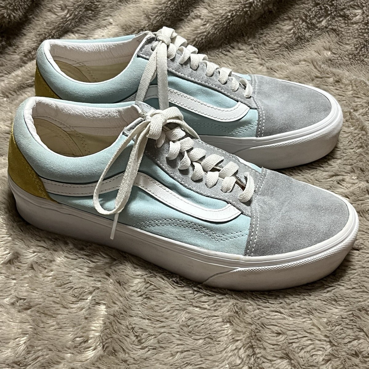 Vans Old Skool Mens 9 Blue Cream Athletic Skate Walking Shoes Sneakers 751505 Vans Old School Platform Sneakers Gray Blue Suede 751505 Uni  main image 3