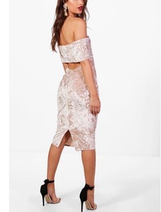 velvet bardot midi dress