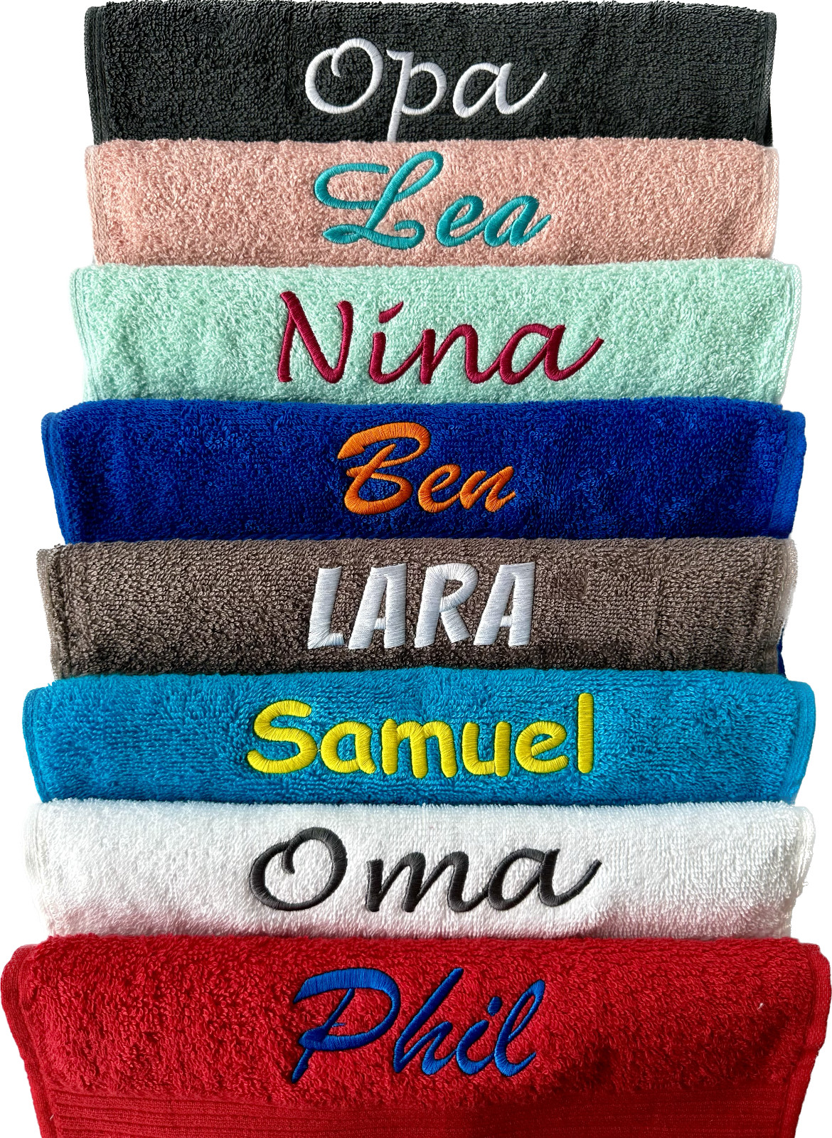 Handtuch mit Namen Bestickt Personalisiert – Viele Farben & Größen – Baumwolle