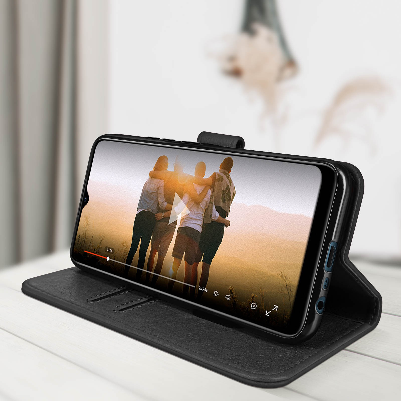 Etui simili cuir C21 avec clapet rabattable et support horizontal pour smartphone