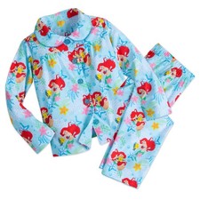 Disney Store Ariel The Little Mermaid Girls Flannel Pajamas Sleepwear Flounder
