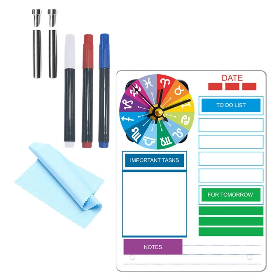 1 Set Whiteboard Tabletop Dry Erase Board Acryl Memoboard mit Uhr ohne Batterie - Bild 3 von 4