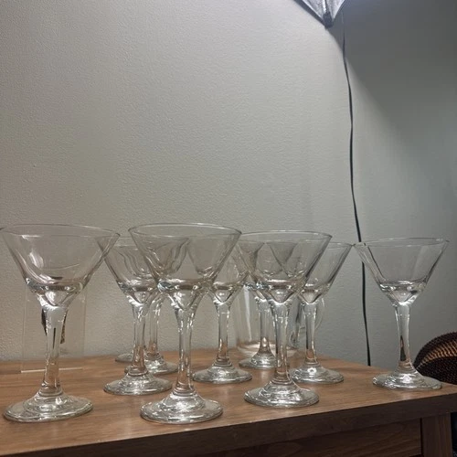 Set of 9 Libbey Domaine Clear Stemmed Martini Glasses EUC