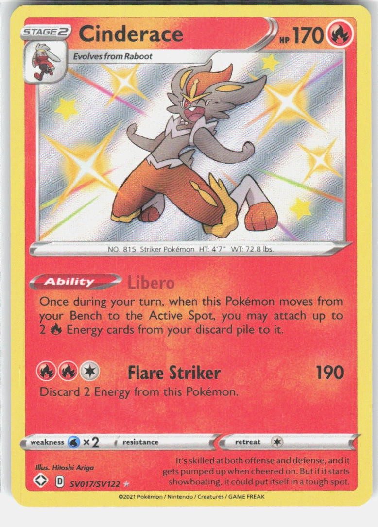 Cinderace SV017/SV122 Shiny Rare Shining Fates Shiny Vault Pokemon Holo NM