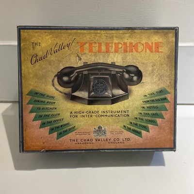 Chad Valley braune Bakelit Telefone Vintage Spielzeug Set Ende 50er Jahre 