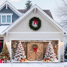 Christmas Garage Door Banner 13x6ft Christmas Barn Door Snowy Trees Theme Bac...