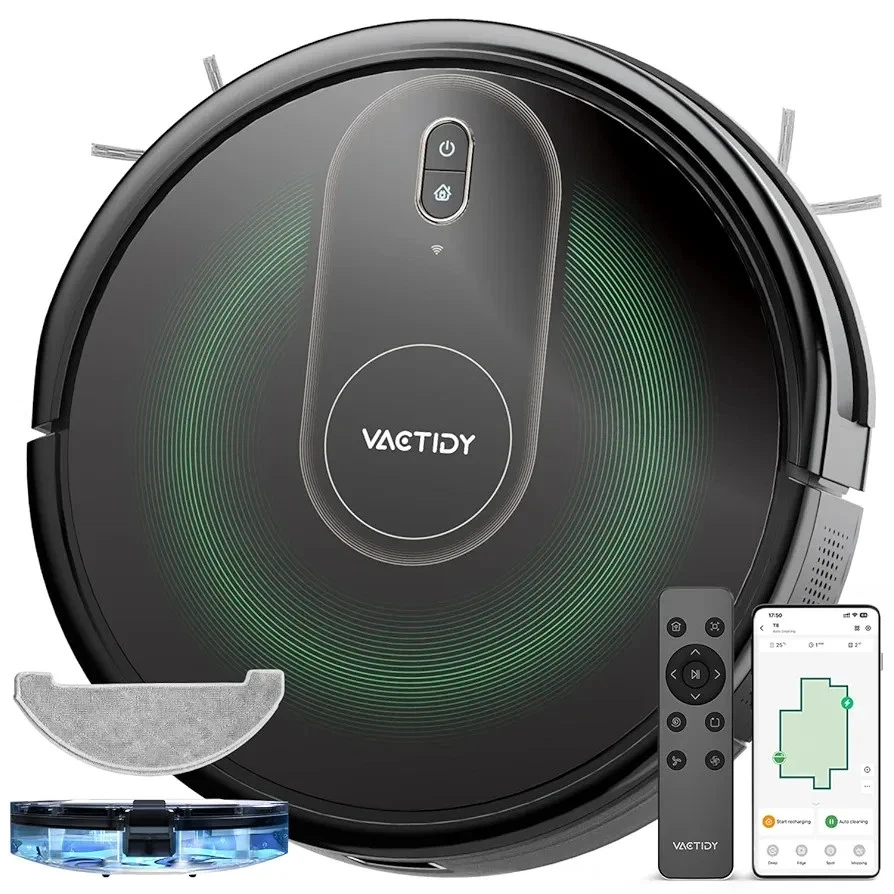 Vactidy T8 Robot Vacuum Cleaner with Mop Combo, 3500Pa Strong Suction, Robotic V