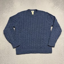 LL Bean Cable Knit Sweater Men's Medium Blue Pullover Crew Neck Cotton Adult