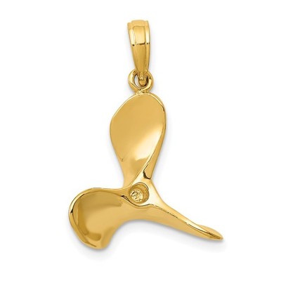 14K Yellow Gold Polished 3-D Propeller Charm Pendant L 24mm, W 17mm