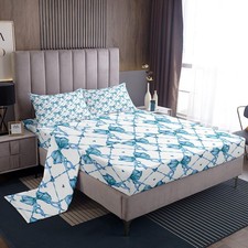 Bow Sheet Set King Size Girls Bow Bed Sheets Set for Boys Teens Decor Cute Bo...