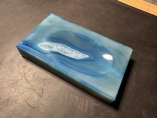Beautiful Carved Polished Rectangular Blue Agate Quartz Pin Dish Coin Bowl Tray