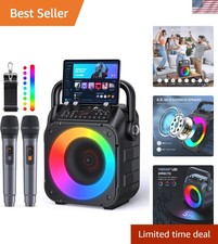Karaoke Machine, Portable Bluetooth Speaker with 2 Wireless Microphones for A...
