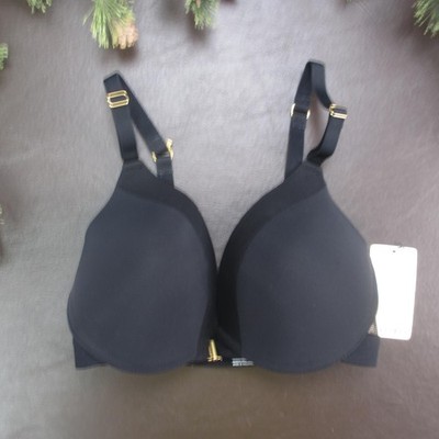 Lively Bra Womens 32D Black Mesh Trim T-Shirt Wireless Padded Gold Accent New