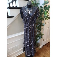 Forever 21 Long Maxi Dress Women's S Black Floral Butterfly Sleeve Plunge V Neck
