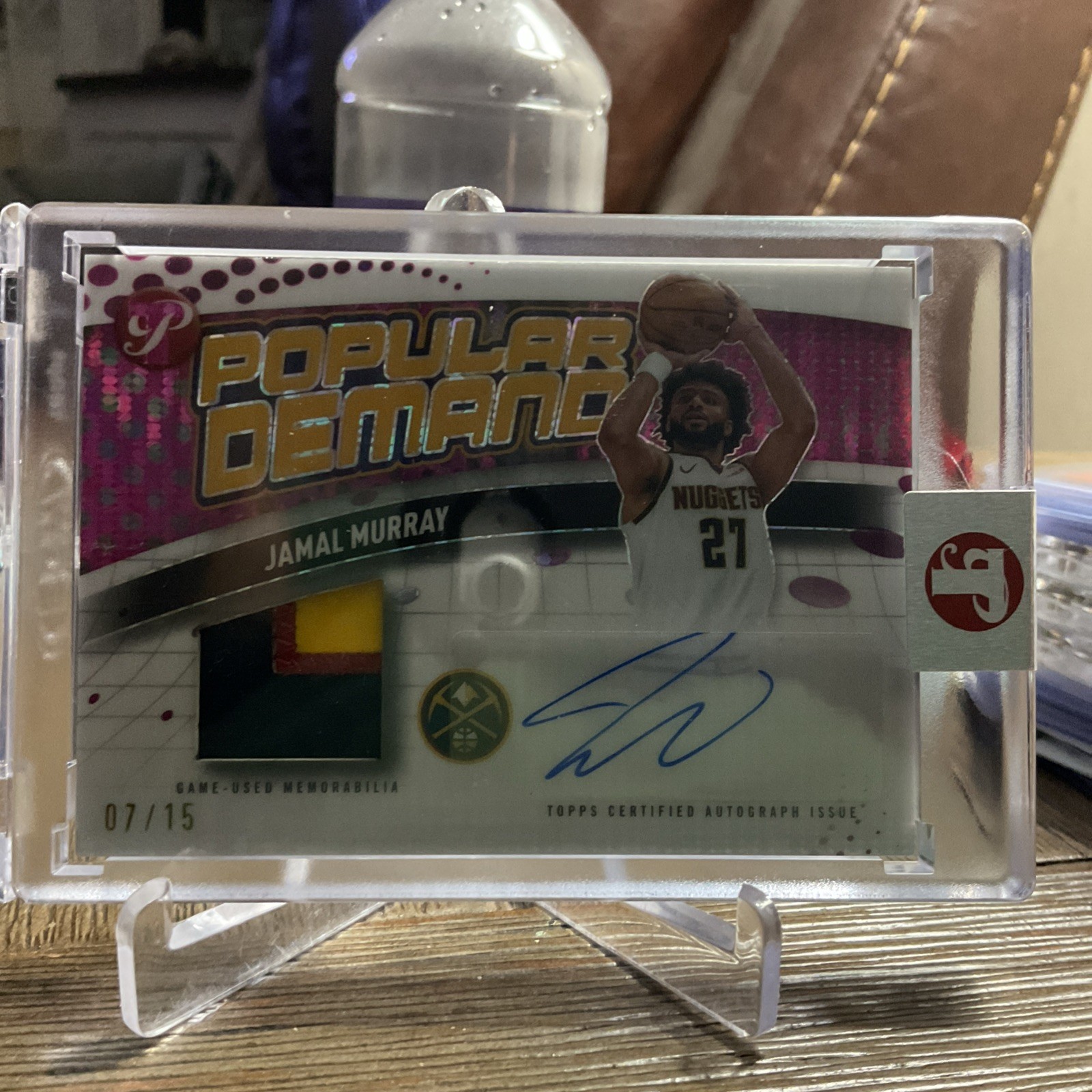2026 Topps Pristine Jamal Murray Popular Demand Auto Patch Relic Pink /15 view 1