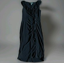 Lauren Ralph Lauren Dress Womens 4 Black Sleeveless Ruffle Midi V Neck Cocktail 