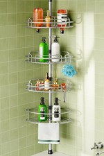 Corner Shower Caddy Tension Pole 4-Tier Rust-Resistant Adjustable Bathroom Or...