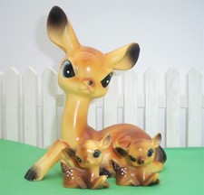 Vtg Celluloid Deer Fawns Reindeer Big Eyes 3 set Family Figurines Hard Plastic