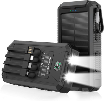 20,000mAh Solar Charger Portable Power Bank with 4 Cables & Flashlight