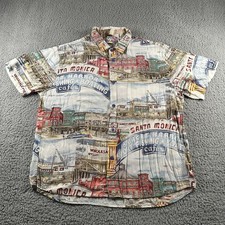 Jams World Shirt Mens L Rayon Santa Monica Pier Graphic Button Up Rare