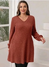 SAMPEEL Womens V Neck Fall Dresses Long Sleeve Casual Sweater Size Medium New