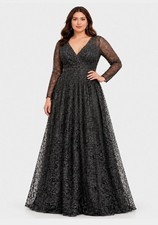 Mac Duggal 20372 Embellished Lace Long Sleeve Evening Gown Graphite Size 10 NWT