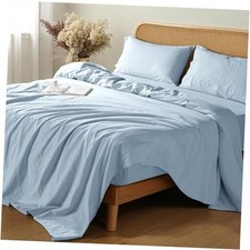 100 French Linen Sheets - King Size Bed Sheets, King 4 Piece Set Dusty Blue