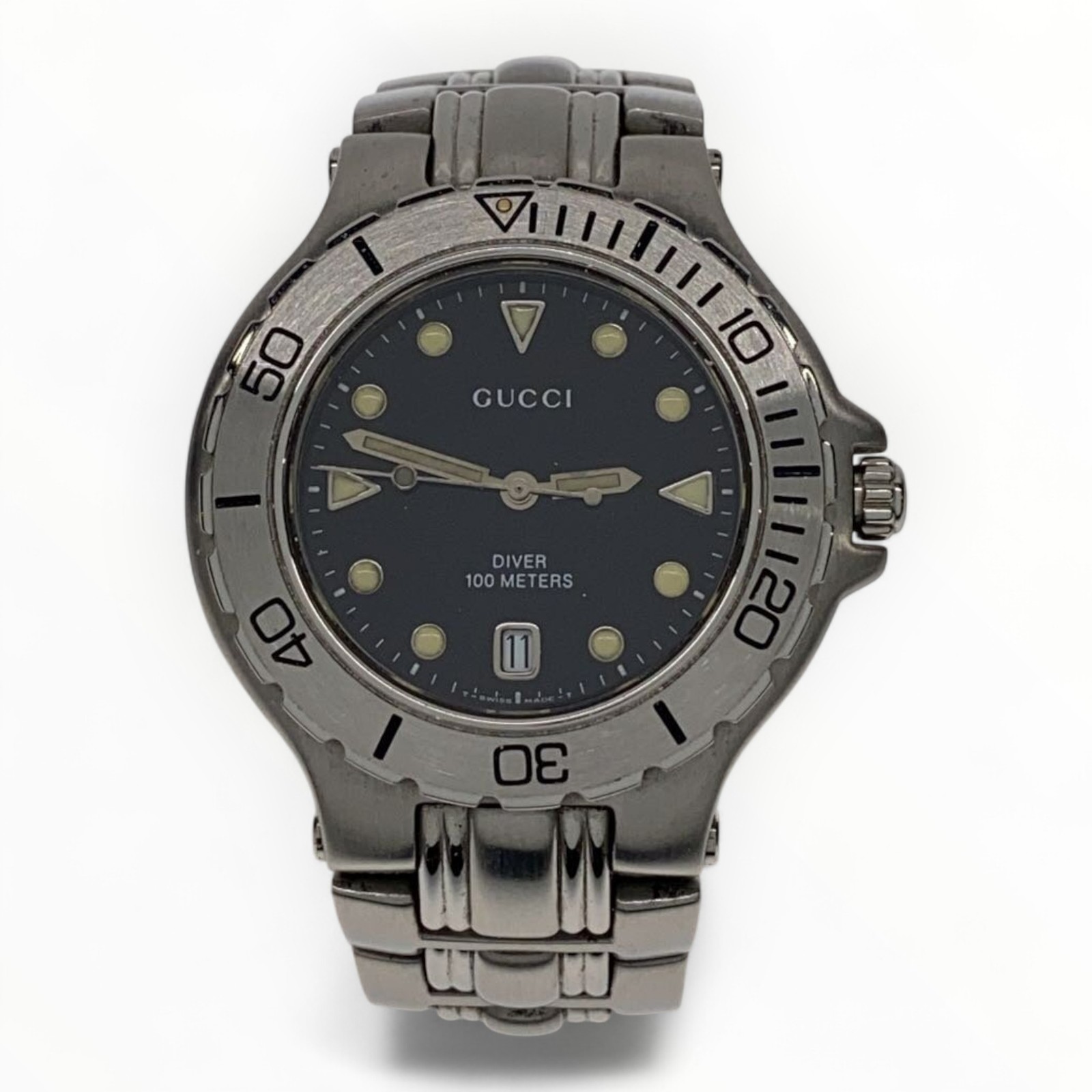 GUCCI Authentic Men's Quartz Watch Black Silver 9750M 1.93x1.61in 4180