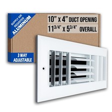 Handua 10x4 3-Way Aluminum Duct Air Supply Grille White Adjustable Sidewall Ceil