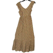 Love Ady Floral Boho Cottage Sleeveless Ruffle Dress Yellow - Size Small - $168
