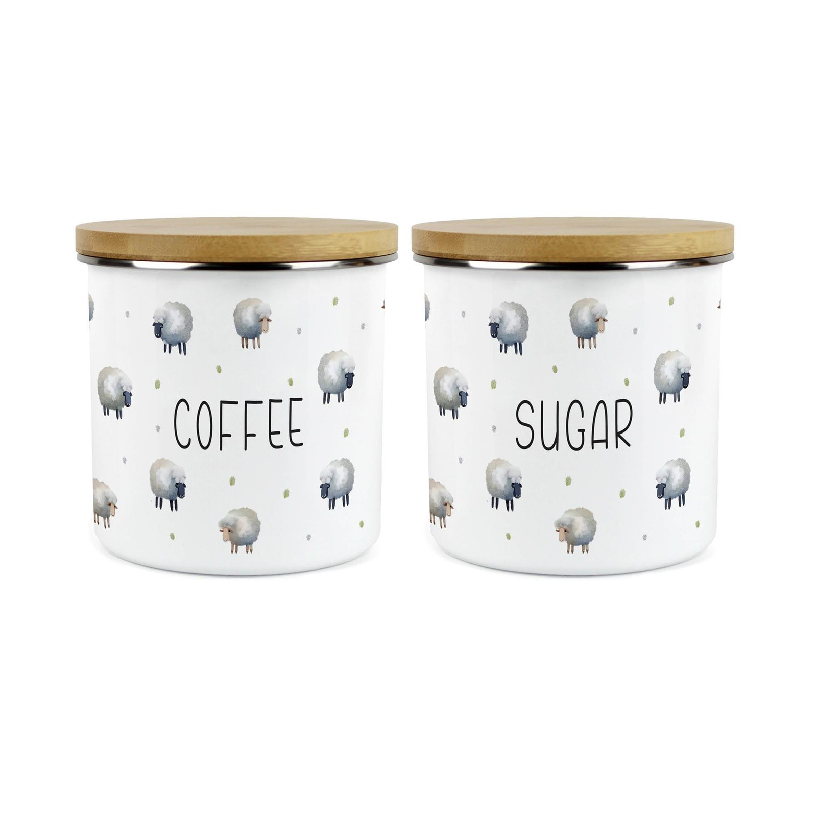 Spring Sheep Coffee & Sugar 1.2L Canister Set - Countryside Kitchen Storage Gift