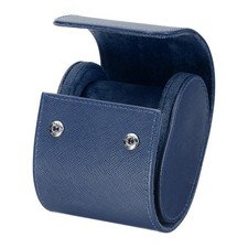 Watch Roll Travel Case Single Slot Leather Cases, Cross-grain Textured Blue