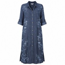 Chico's Shirtdress Size 2.5 14 Blue Floral Embroidered Lyocell Maxi Button Up