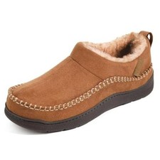 Men's Moccasin Slippers Memory Foam House Shoes, Ankle Toasty Indoor 12 Tan