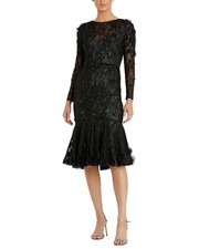 Mac Duggal Floral Applique Long Sleeve Cocktail Dress Women's