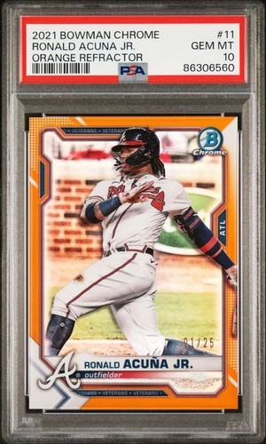 2021 BOWMAN CHROME RONALD ACUNA JR ORANGE REFRACTOR BRAVES 1ST SP #01/25 PSA 10!