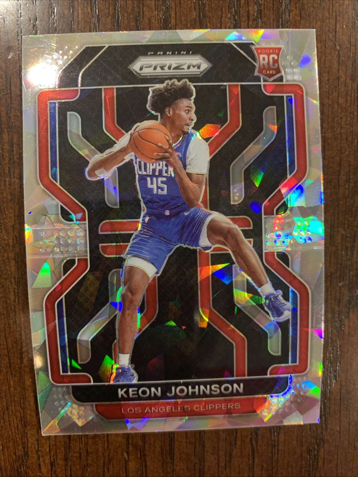 Keon Johnson 2021-22 Panini Prizm Silver Cracked Ice Rookie #326 LA Clippers