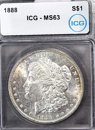 1888 ICG MINT STATE SLABBED MORGAN 90% SILVER DOLLAR*GEM BU*TONER BOTH OBV & REV
