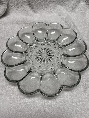 Vintage Anchor Hocking Clear Glass Deviled Egg Plate Serving Platter Relish Dish