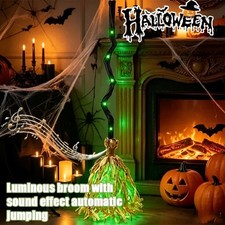 35" Animated Witches Broom Halloween Decor Magic Witch Broomstick With