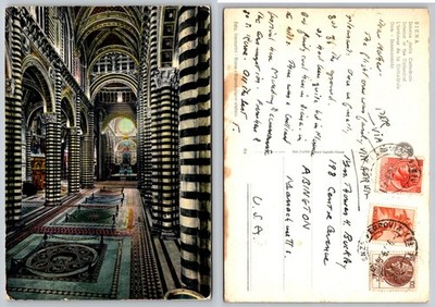 Siena Cathedral Interior Italy Postcard 1988 Posted Duomo Striped Columns
