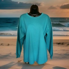 Vintage Hang Ten Ladies Medium TShirt Long Sleeve Solid Turquoise Green READ