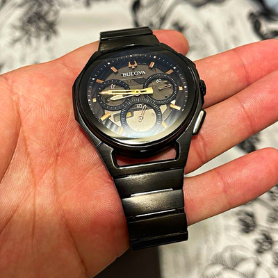 Bulova Curv Men s Chronograph Quartz Black Stainless Steel Bracelet Watch