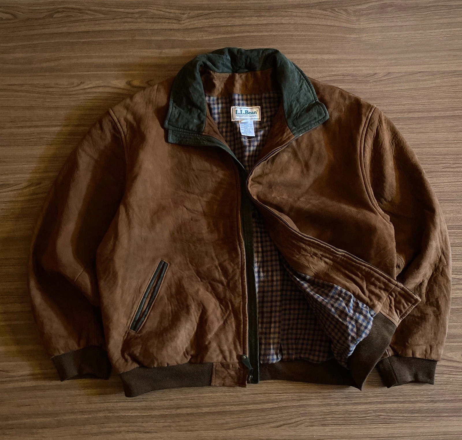 Vintage LL BEAN Leather Suede Bomber Jacket Flannel Lined USA Made image 1