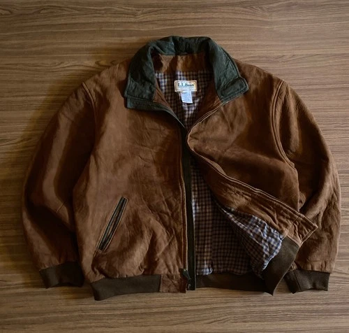 Vintage LL BEAN Leather Suede Bomber Jacket Flannel Lined USA Made video thumbnail